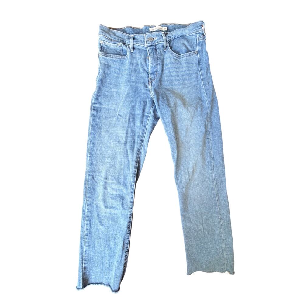Levis 314 Shaping Straight Jeans Womens Size 30 Light Wash Raw Hem Stretch Denim